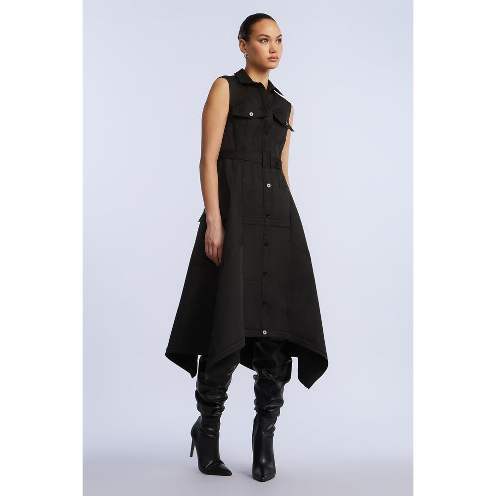 BCBGMAXAZRIA Scarf Hem Taffeta Twill Midi Dress in Black S - Picture 4 of 8